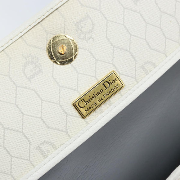 Christian Dior Honeycomb Canvas Shoulder Bag PVC White Gold Auth ARZ226