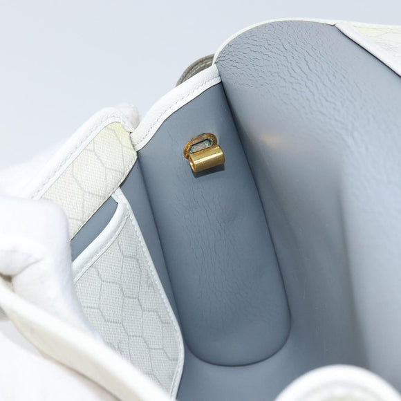 Christian Dior Honeycomb Canvas Shoulder Bag PVC White Gold Auth ARZ226