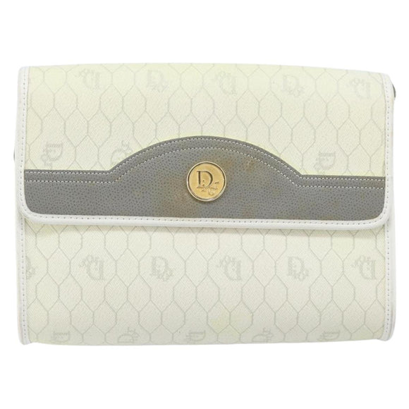 Christian Dior Honeycomb Canvas Shoulder Bag PVC White Gold Auth ARZ226