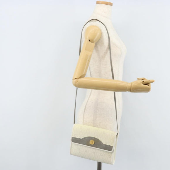 Christian Dior Honeycomb Canvas Shoulder Bag PVC White Gold Auth ARZ226