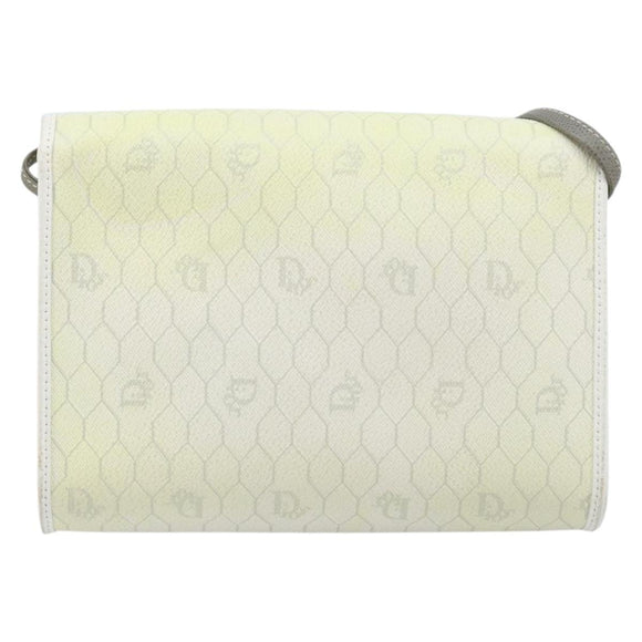 Christian Dior Honeycomb Canvas Shoulder Bag PVC White Gold Auth ARZ226