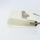 Christian Dior Honeycomb Canvas Shoulder Bag PVC White Gold Auth ARZ226-3