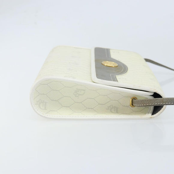 Christian Dior Honeycomb Canvas Shoulder Bag PVC White Gold Auth ARZ226