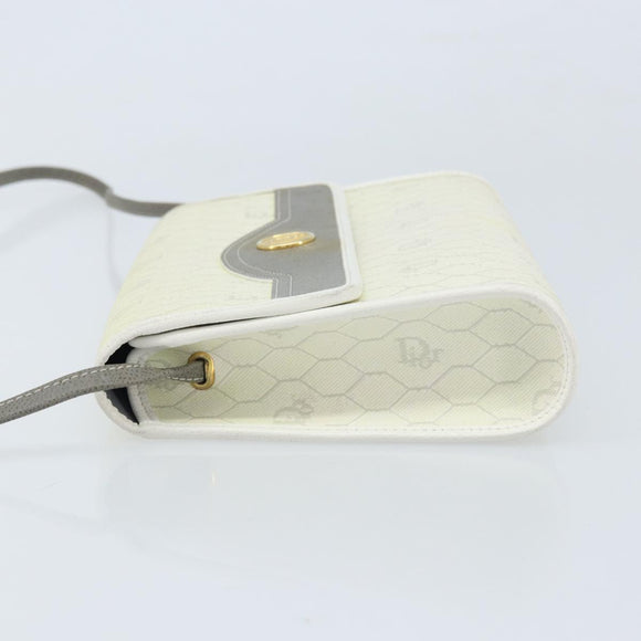 Christian Dior Honeycomb Canvas Shoulder Bag PVC White Gold Auth ARZ226