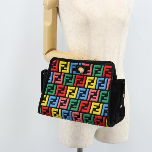 FENDI Zucca Canvas Peek A Boo Defender Schultertasche Schwarz Silber Auth ARZ227V