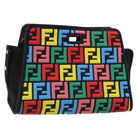 FENDI Zucca Canvas Peek A Boo Defender Schultertasche Schwarz Silber Auth ARZ227V