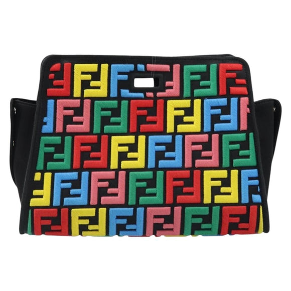 FENDI Zucca Canvas Peek A Boo Defender Shoulder Bag Black Silver Auth ARZ227V