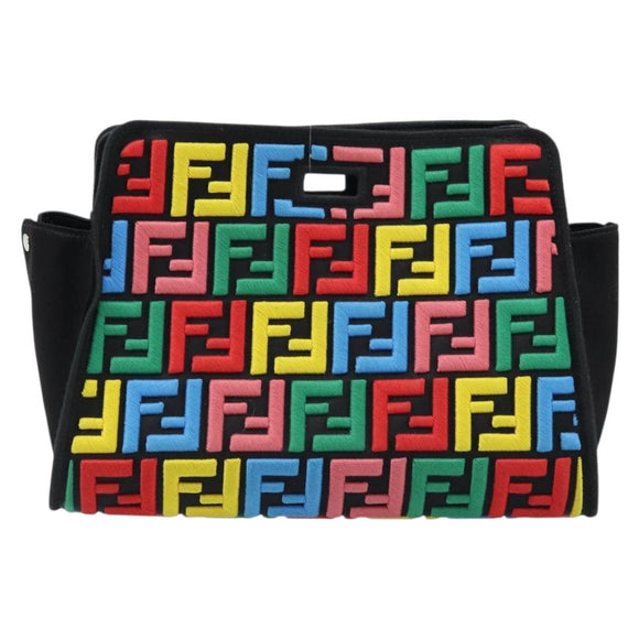 FENDI Zucca Canvas Peek A Boo Defender Schultertasche Schwarz Silber Auth ARZ227V