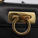 Salvatore Ferragamo Gancini Hand Bag Leather 2way Black Gold Auth ARZ228-20