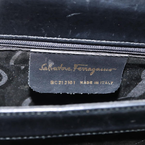 Salvatore Ferragamo Gancini Hand Bag Leather 2way Black Gold Auth ARZ228