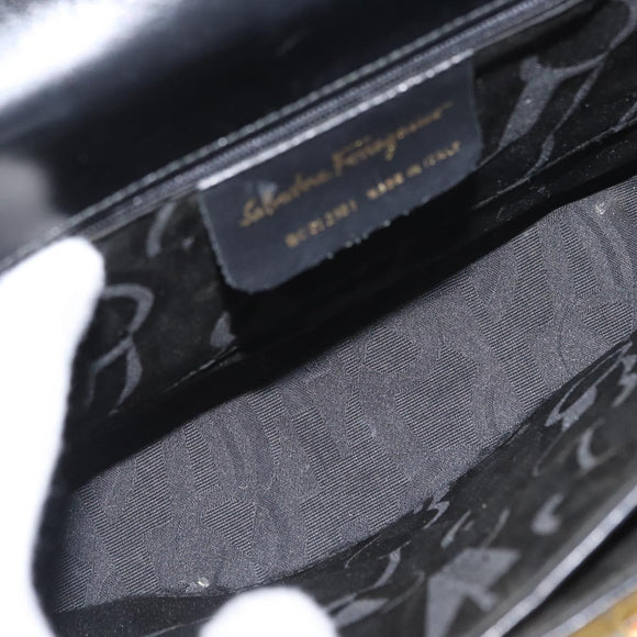 Salvatore Ferragamo Gancini Hand Bag Leather 2way Black Gold Auth ARZ228