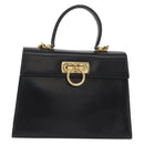 Salvatore Ferragamo Gancini Hand Bag Leather 2way Black Gold Auth ARZ228-13