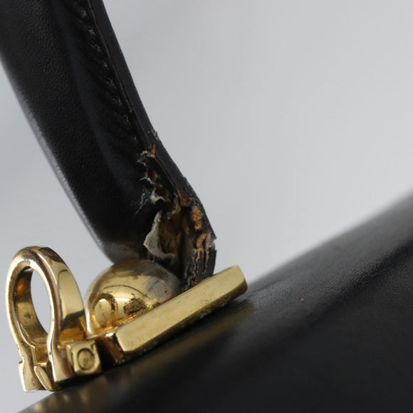 Salvatore Ferragamo Gancini Hand Bag Leather 2way Black Gold Auth ARZ228