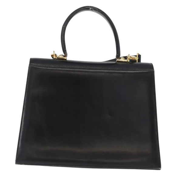 Salvatore Ferragamo Gancini Hand Bag Leather 2way Black Gold Auth ARZ228
