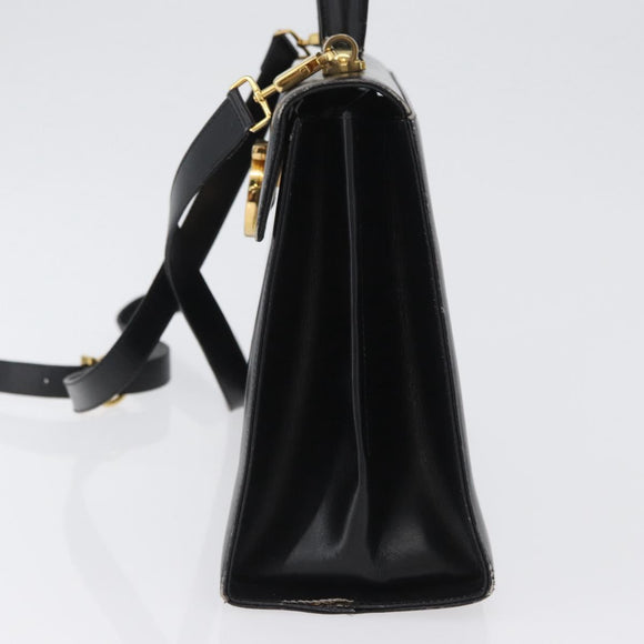 Salvatore Ferragamo Gancini Hand Bag Leather 2way Black Gold Auth ARZ228