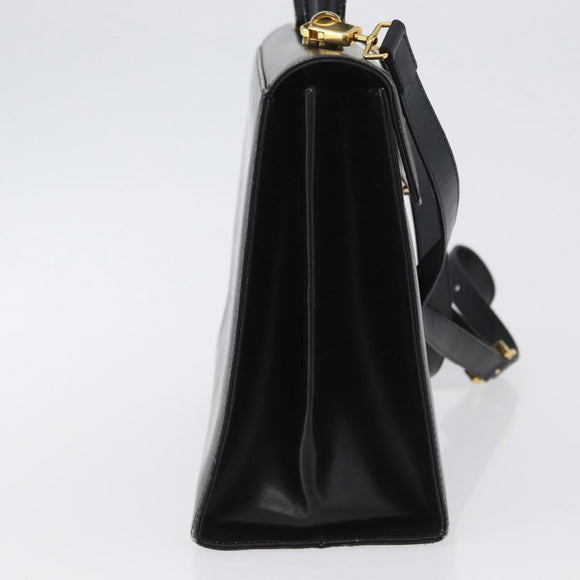 Salvatore Ferragamo Gancini Hand Bag Leather 2way Black Gold Auth ARZ228