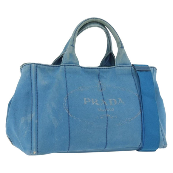 PRADA Canapa M Hand Bag Canvas 2way Blue Gold Auth ARZ233