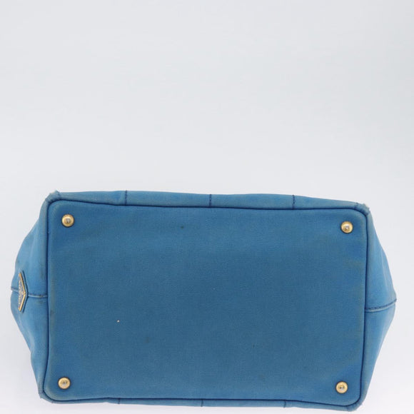 PRADA Canapa M Hand Bag Canvas 2way Blue Gold Auth ARZ233