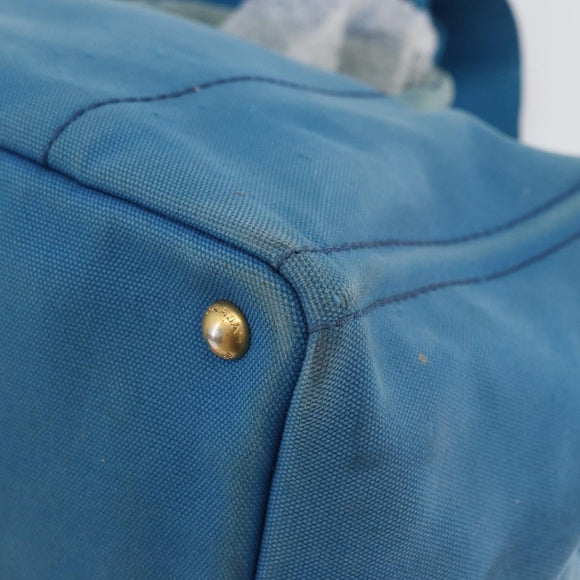 PRADA Canapa M Hand Bag Canvas 2way Blue Gold Auth ARZ233