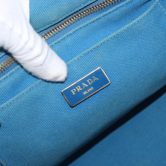 PRADA Canapa M Hand Bag Canvas 2way Blue Gold Auth ARZ233