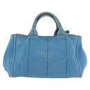 PRADA Canapa M Hand Bag Canvas 2way Blue Gold Auth ARZ233-13