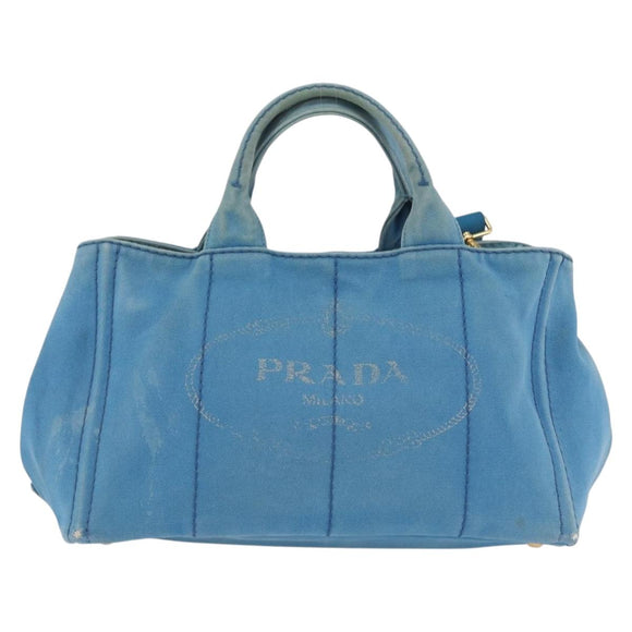 PRADA Canapa M Hand Bag Canvas 2way Blue Gold Auth ARZ233