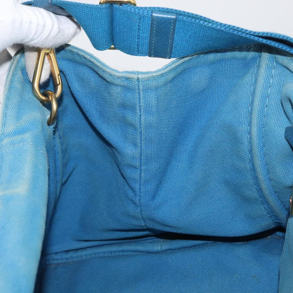 PRADA Canapa M Hand Bag Canvas 2way Blue Gold Auth ARZ233