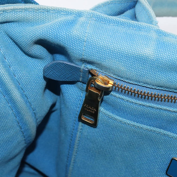 PRADA Canapa M Hand Bag Canvas 2way Blue Gold Auth ARZ233