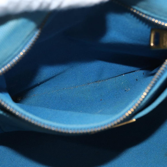 PRADA Canapa M Hand Bag Canvas 2way Blue Gold Auth ARZ233