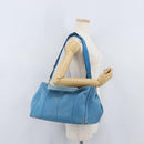 PRADA Canapa M Hand Bag Canvas 2way Blue Gold Auth ARZ233-26