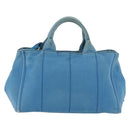 PRADA Canapa M Hand Bag Canvas 2way Blue Gold Auth ARZ233-2