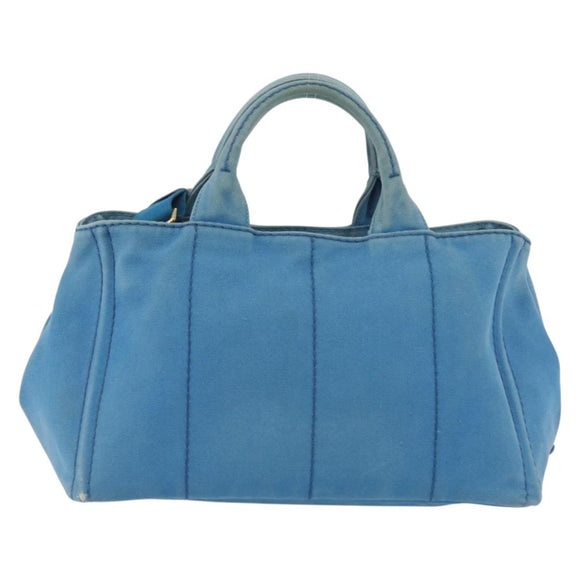 PRADA Canapa M Hand Bag Canvas 2way Blue Gold Auth ARZ233