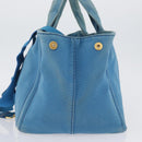 PRADA Canapa M Hand Bag Canvas 2way Blue Gold Auth ARZ233-3