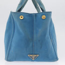 PRADA Canapa M Hand Bag Canvas 2way Blue Gold Auth ARZ233-4