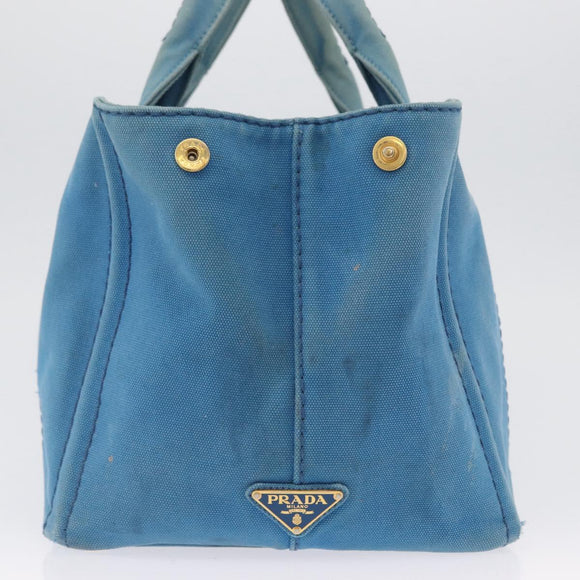 PRADA Canapa M Hand Bag Canvas 2way Blue Gold Auth ARZ233