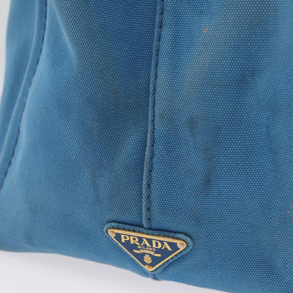 PRADA Canapa M Hand Bag Canvas 2way Blue Gold Auth ARZ233
