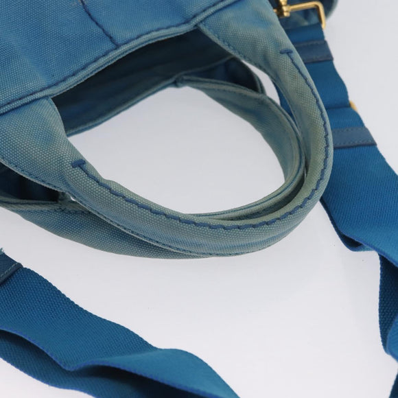 PRADA Canapa M Hand Bag Canvas 2way Blue Gold Auth ARZ233