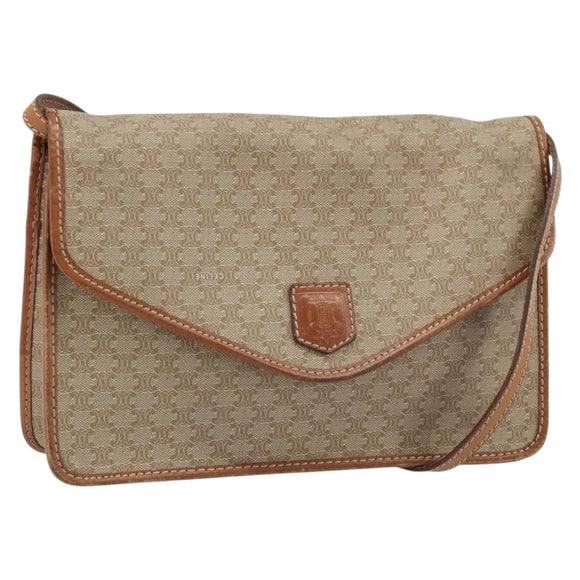 CELINE Macadam Canvas Shoulder Bag PVC Beige Gold Auth ARZ236
