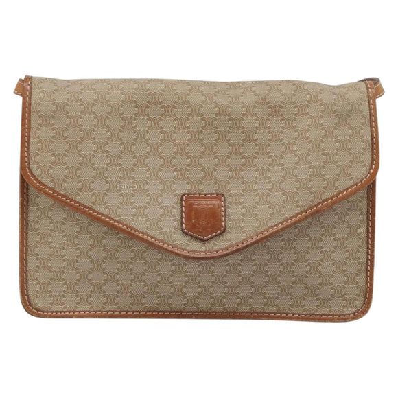 CELINE Macadam Canvas Shoulder Bag PVC Beige Gold Auth ARZ236