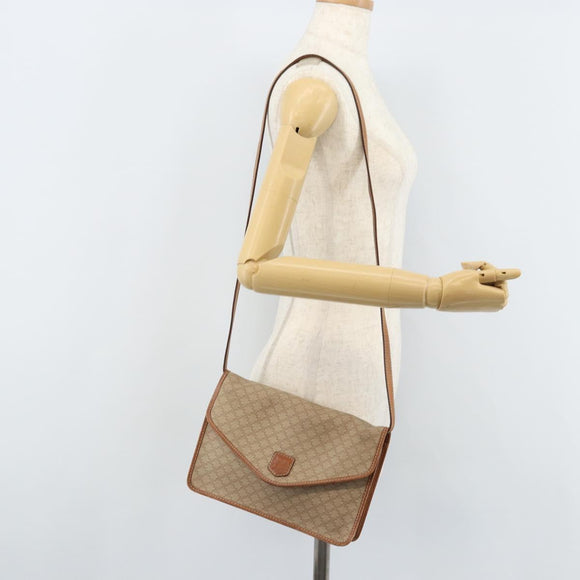 CELINE Macadam Canvas Shoulder Bag PVC Beige Gold Auth ARZ236