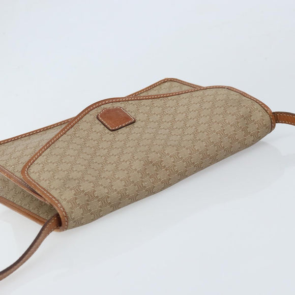CELINE Macadam Canvas Shoulder Bag PVC Beige Gold Auth ARZ236