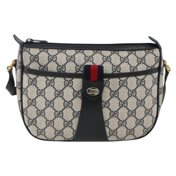 GUCCI GG Supreme Sherry Line Shoulder Bag PVC Navy Gold 89 02 032 Auth ARZ238
