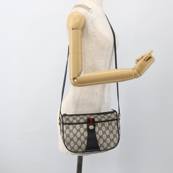 GUCCI GG Supreme Sherry Line Shoulder Bag PVC Navy Gold 89 02 032 Auth ARZ238