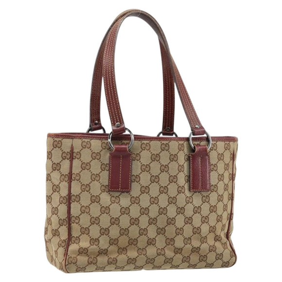 GUCCI GG Canvas Tote Bag Beige Silver 113019 Auth ARZ242