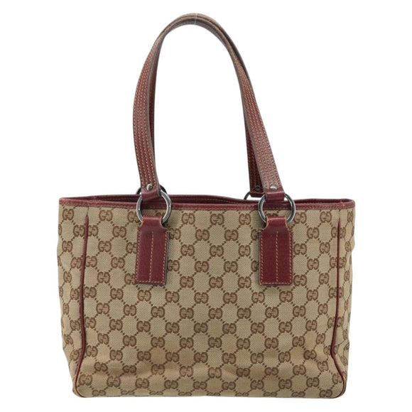 GUCCI GG Canvas Tote Bag Beige Silver 113019 Auth ARZ242