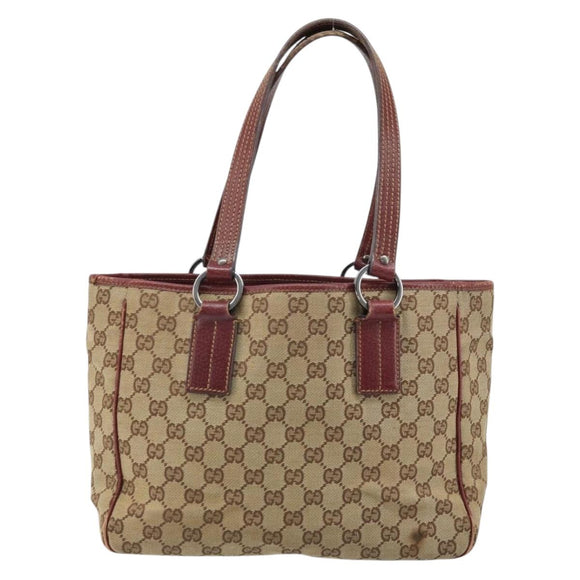 GUCCI GG Canvas Tote Bag Beige Silver 113019 Auth ARZ242