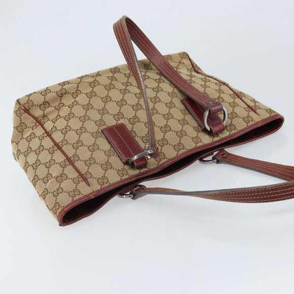 GUCCI GG Canvas Tote Bag Beige Silver 113019 Auth ARZ242
