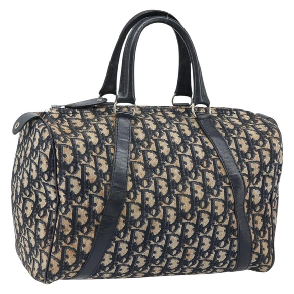 Christian Dior Trotter Canvas Boston Bag Navy Silver Auth ARZ245