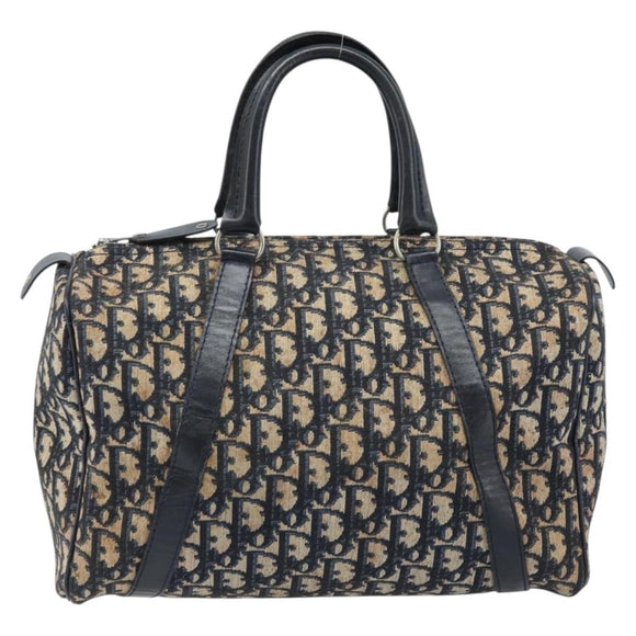 Christian Dior Trotter Canvas Boston Bag Navy Silver Auth ARZ245