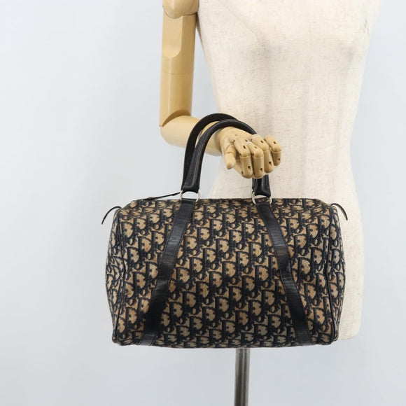 Christian Dior Trotter Canvas Boston Bag Navy Silver Auth ARZ245